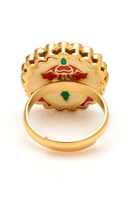 Shop_Aulerth X Suneet Varma_Red Engineered Stones Floral Embellished Ring _Online_at_Aza_Fashions