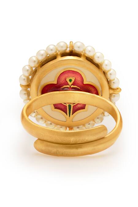 Aulerth X Suneet Varma_Red Engineered Stones Floral Embellished Ring _at_Aza_Fashions