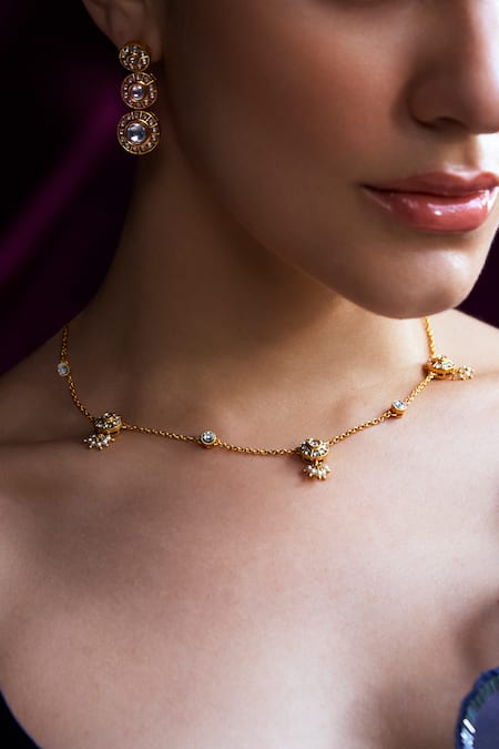 Aulerth X Suneet Varma_White Crystals, Stones Embellished Moon Drop Earrings _Online_at_Aza_Fashions