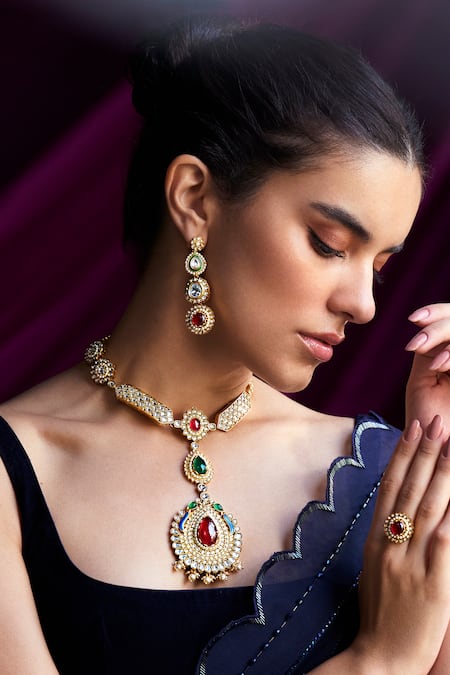 Aulerth X Suneet Varma Geometric Stone Embellished Dangler Earrings 