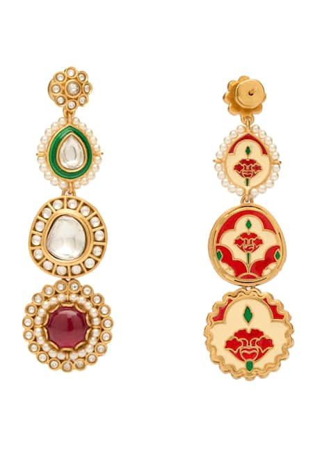 Aulerth X Suneet Varma_White Crystals, Stones Geometric Embellished Dangler Earrings _Online_at_Aza_Fashions