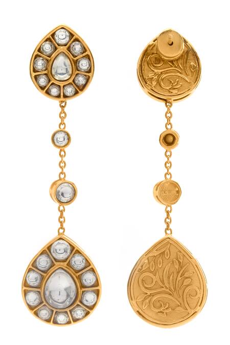 Aulerth X Suneet Varma_White Crystals Rosa Stone Embellished Earrings _Online_at_Aza_Fashions