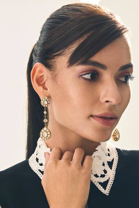 Buy_Aulerth X Suneet Varma_White Crystals Rosa Stone Embellished Earrings _Online_at_Aza_Fashions