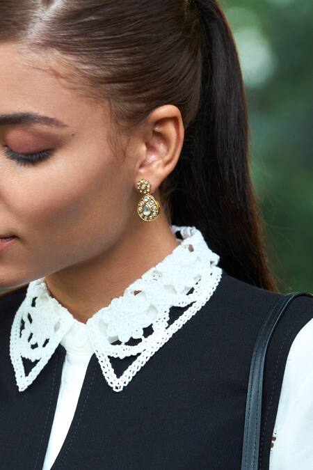 Buy Aulerth X Suneet Varma White Gota Patti Carved Kundan Embellished Earrings Online at Aza Fashions Buy_Aulerth X Suneet Varma_White Gota Patti Carved Kundan Embellished Earrings _Online_at_Aza_Fashions