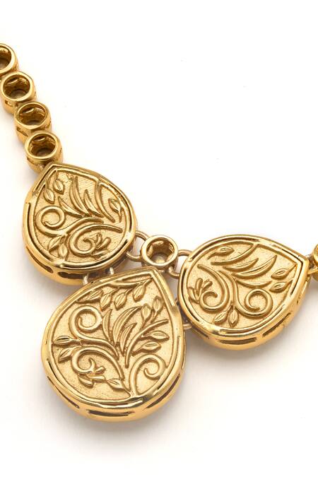 Buy_Aulerth X Suneet Varma_White Rosa Carved Kundan Embellished Necklace _Online_at_Aza_Fashions