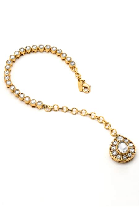 Aulerth X Suneet Varma White Engineered Stones Rosa Carved Kundan Embellished Bracelet 