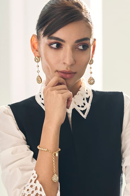 Aulerth X Suneet Varma Rosa Carved Kundan Embellished Bracelet 