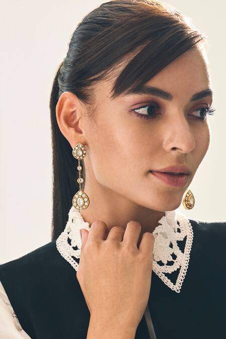 Buy_Aulerth X Suneet Varma_White Stones Rosa Carved Kundan Embellished Bracelet _Online_at_Aza_Fashions