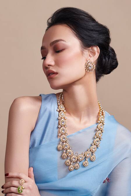 Aulerth X Suneet Varma_White Luna Stone Embellished Long Necklace _Online_at_Aza_Fashions