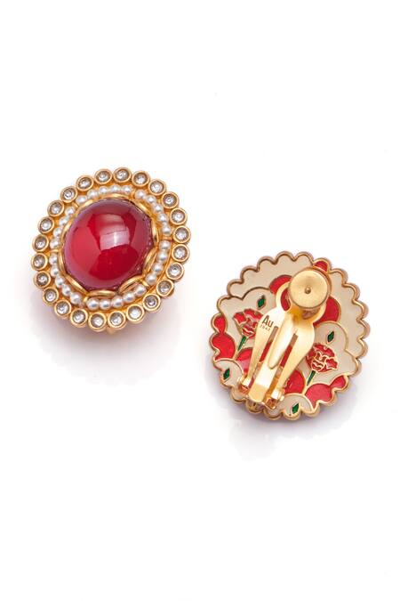 Aulerth X Suneet Varma_Red Beads, Stones Parisa Embellished Stud Earrings _Online_at_Aza_Fashions
