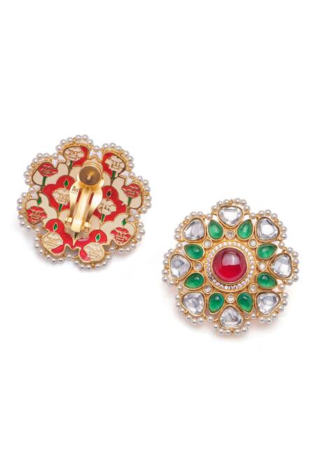 Buy_Aulerth X Suneet Varma_Green Crystals, Stones Roya Embellished Stud Earrings _Online_at_Aza_Fashions