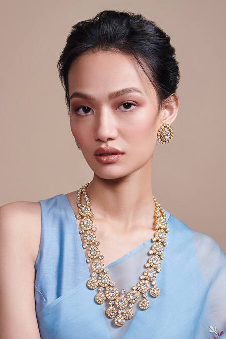 Aulerth X Suneet Varma_White Beads Astor Stone Embellished Stud Earrings _Online_at_Aza_Fashions