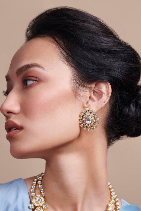 Buy_Aulerth X Suneet Varma_White Beads Astor Stone Embellished Stud Earrings _Online_at_Aza_Fashions