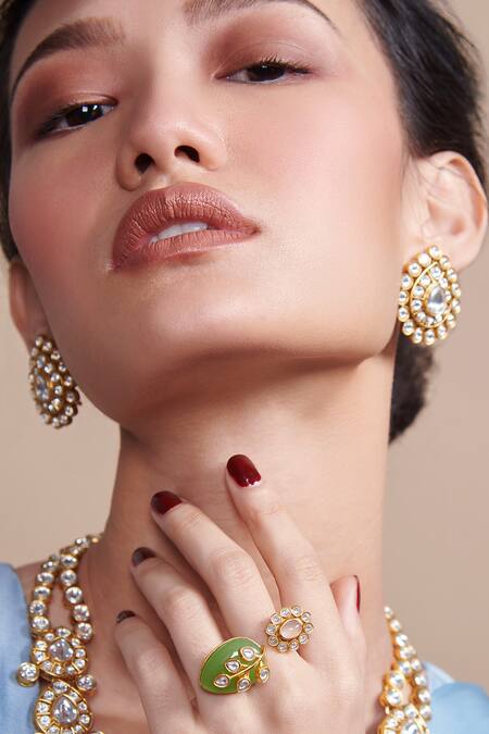 Shop_Aulerth X Suneet Varma_White Beads Astor Stone Embellished Stud Earrings _Online_at_Aza_Fashions