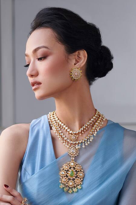 Aulerth X Suneet Varma_White Beads Astor Stone Embellished Stud Earrings _at_Aza_Fashions