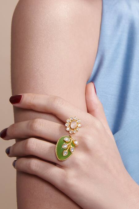 Buy_Aulerth X Suneet Varma_Green Imitation Diamonds Sasha Stone Embellished Ring _Online_at_Aza_Fashions