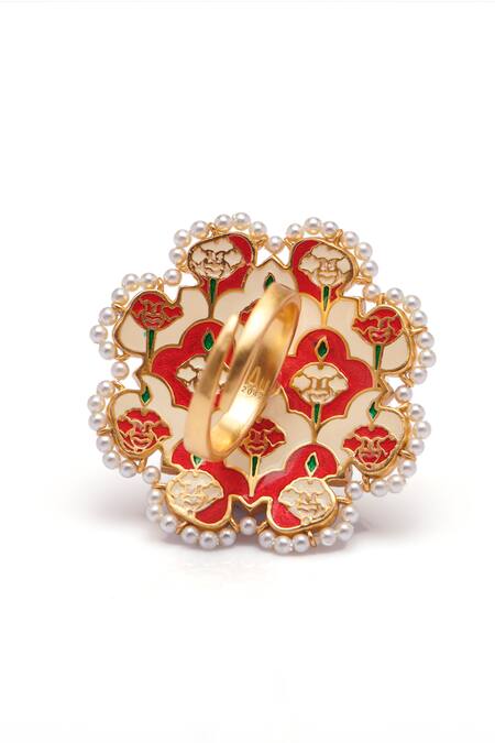 Aulerth X Suneet Varma_Red Crystals, Diamonds Caspara Stone Embellished Ring _at_Aza_Fashions