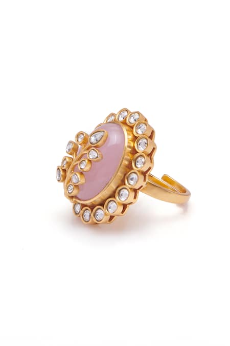 Aulerth X Suneet Varma_Pink Crystals Loren Stone Embellished Ring _Online_at_Aza_Fashions