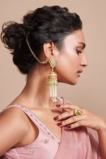 Aulerth X Suneet Varma_Green Crystals Loren Stone Embellished Ring _Online_at_Aza_Fashions