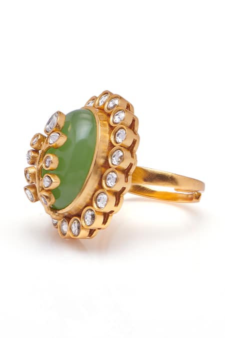 Buy_Aulerth X Suneet Varma_Green Crystals Loren Stone Embellished Ring _Online_at_Aza_Fashions