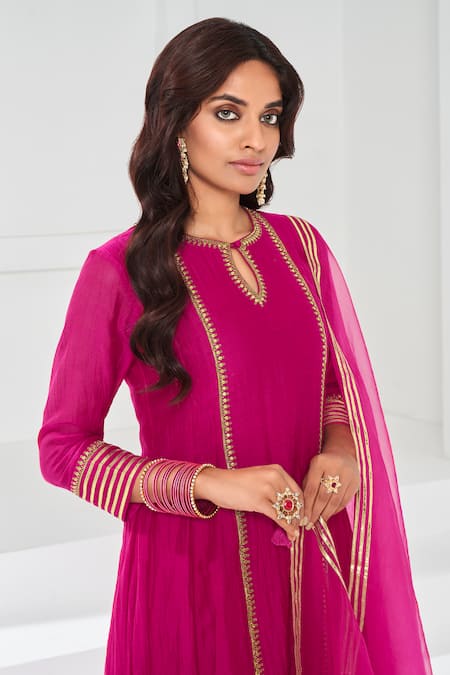 Buy Almaari By Pooja Patel Pink Chanderi Sequins, Applique Placement Aari Embroidered Anarkali Pant Set Online at Aza Fashions Buy_Almaari By Pooja Patel_Pink Chanderi Sequins, Applique Placement Aari Embroidered Anarkali Pant Set _Online_at_Aza_Fashions