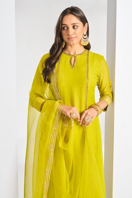 Almaari By Pooja Patel_Yellow Lining , Soft Placement Embroidered Anarkali Pant Set_Online_at_Aza_Fashions