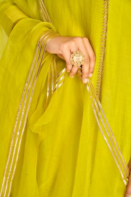 Buy_Almaari By Pooja Patel_Yellow Lining , Soft Placement Embroidered Anarkali Pant Set_Online_at_Aza_Fashions