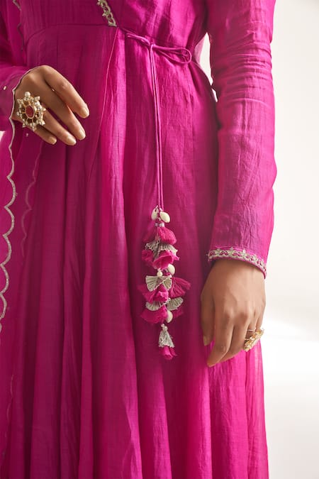 Buy Almaari By Pooja Patel Pink Chanderi, Cotton Embroidery, Tassels, Mukaish Angrakha Anarkali Set Online at Aza Fashions Buy_Almaari By Pooja Patel_Pink Chanderi, Cotton Embroidery, Tassels, Mukaish Angrakha Anarkali Set _Online_at_Aza_Fashions