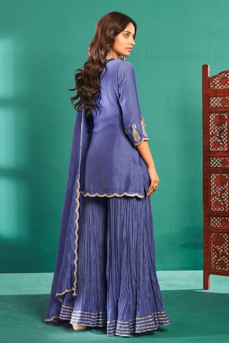 Almaari By Pooja Patel Aari Embroidered Short Kurta Sharara Set 
