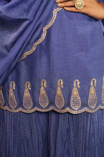 Buy Almaari By Pooja Patel Blue Chanderi Sequins, Embroidery, Applique Split Aari Short Kurta Sharara Set Online at Aza Fashions Buy_Almaari By Pooja Patel_Blue Chanderi Sequins, Embroidery, Applique Split Aari Short Kurta Sharara Set _Online_at_Aza_Fashions