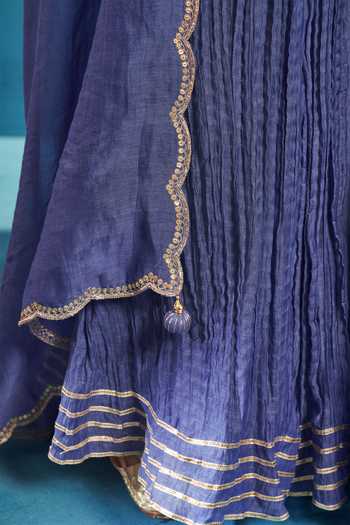 Shop Almaari By Pooja Patel Blue Chanderi Sequins, Embroidery, Applique Split Aari Short Kurta Sharara Set Online at Aza Fashions Shop_Almaari By Pooja Patel_Blue Chanderi Sequins, Embroidery, Applique Split Aari Short Kurta Sharara Set _Online_at_Aza_Fashions
