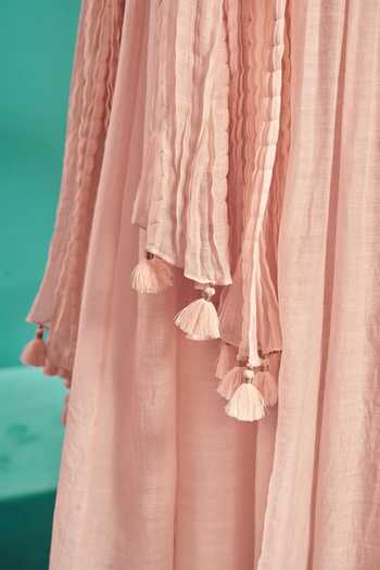 Buy_Almaari By Pooja Patel_Peach Chanderi Sequins, Embroidery, Tassels Leaf Neck Aari And Anarkali Pant Set _Online_at_Aza_Fashions