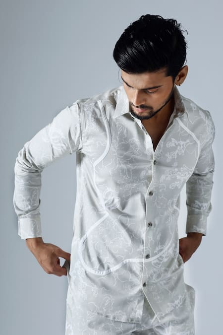 Klad_Gray Cotton Print Roseate Shirt And Shorts Set_Online_at_Aza_Fashions