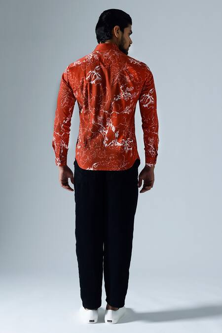 Shop_KLAD_Red Cotton Print Rosa Bloom Shirt_at_Aza_Fashions