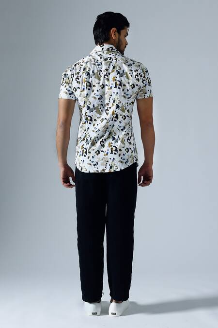 Shop Klad White Cotton Embroidery Mosaic Print Shirt at Aza Fashions Shop_Klad_White Cotton Embroidery Mosaic Print Shirt_at_Aza_Fashions