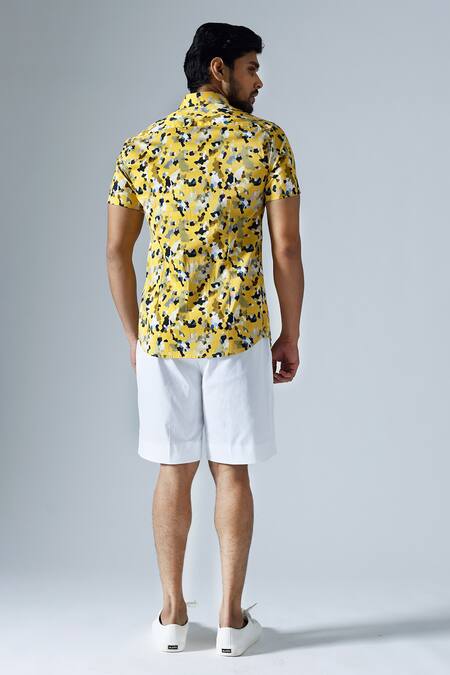 Shop_Klad_Yellow Cotton Print Mosaic Shirt With Shorts_at_Aza_Fashions