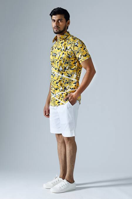 Klad_Yellow Cotton Print Mosaic Shirt With Shorts_Online_at_Aza_Fashions