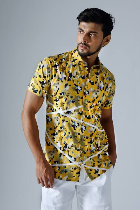 Buy_Klad_Yellow Cotton Print Mosaic Shirt With Shorts_Online_at_Aza_Fashions