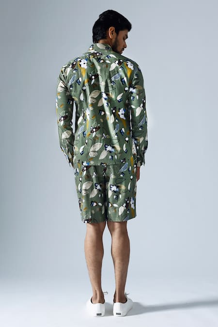 Shop Klad Green Cotton Mish Mash Print Shirt With Shorts at Aza Fashions Shop_Klad_Green Cotton Mish Mash Print Shirt With Shorts_at_Aza_Fashions