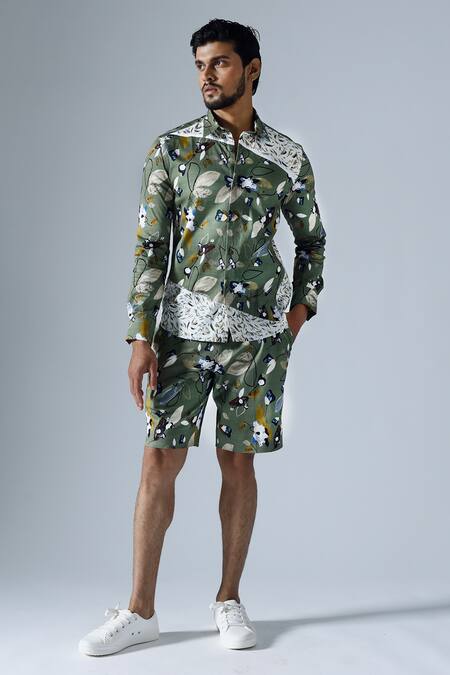 Klad Green Cotton Mish Mash Print Shirt With Shorts Online at Aza Fashions Klad_Green Cotton Mish Mash Print Shirt With Shorts_Online_at_Aza_Fashions