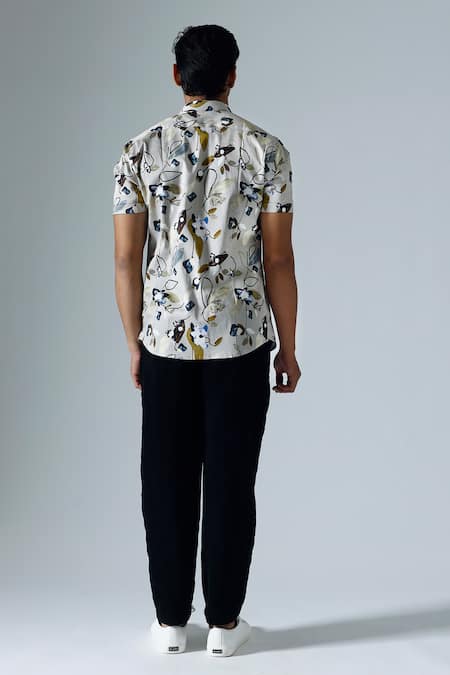Shop_KLAD_Grey Cotton Print Flora Vine Shirt_at_Aza_Fashions