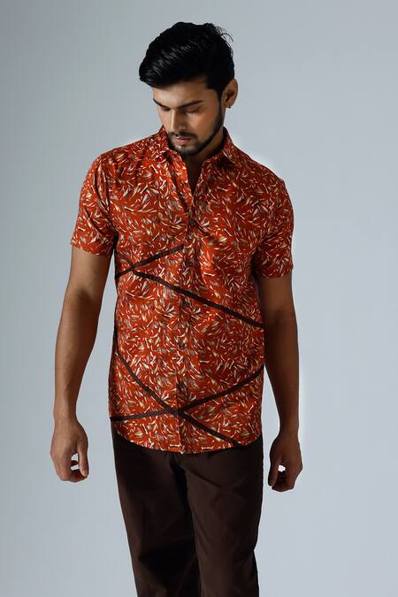 Klad_Red Cotton Abstract Print Shirt_Online_at_Aza_Fashions