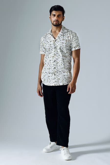 KLAD White Cotton Print Abstract Smear Shirt 