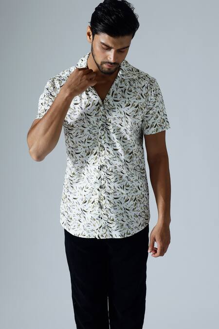 Klad_White Cotton Abstract Smear Print Shirt_Online_at_Aza_Fashions