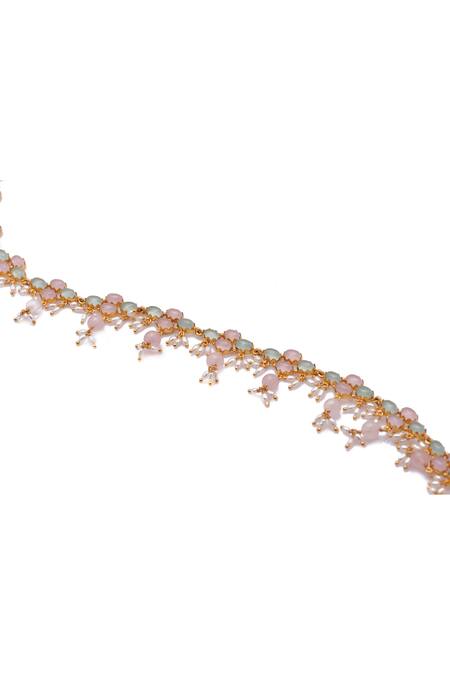 Shop_Aulerth X Tribe Amrapali_Pink Pastel Blooms Stone Embellished Necklace _Online_at_Aza_Fashions