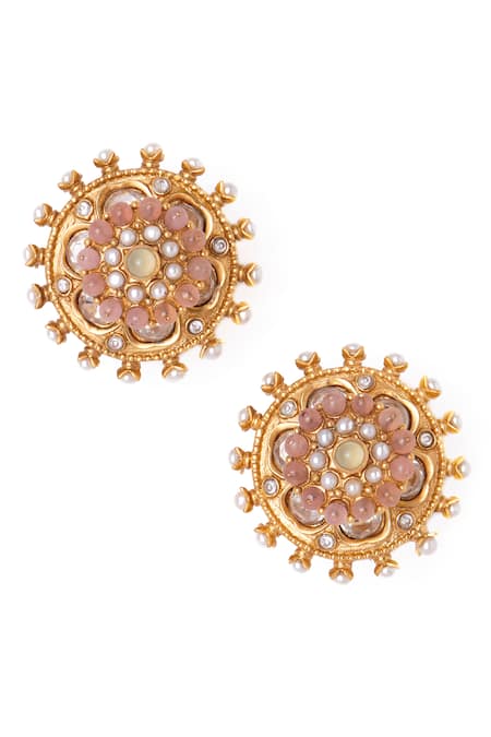 Aulerth X Tribe Amrapali Dusty Rose Stone Embellished Stud Earrings 