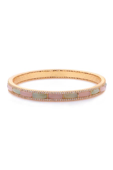 Aulerth X Tribe Amrapali Pink Engineered Stones Dainty Pastel Embellished Bangle - Single Pc 