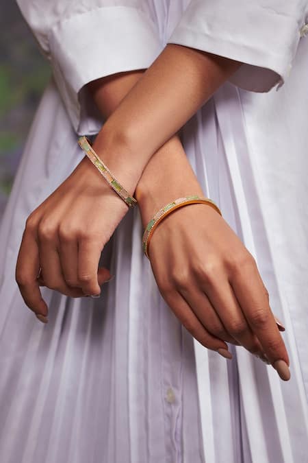 Aulerth X Tribe Amrapali Dainty Pastel Stone Embellished Bangle - Single Pc 