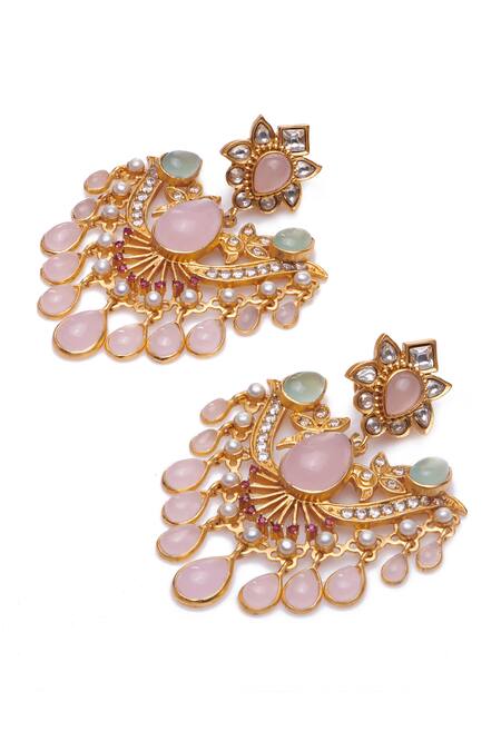 Buy_Aulerth X Tribe Amrapali_Pink Beads Ethereal Swan Stone Embellished Dangler Earrings _Online_at_Aza_Fashions
