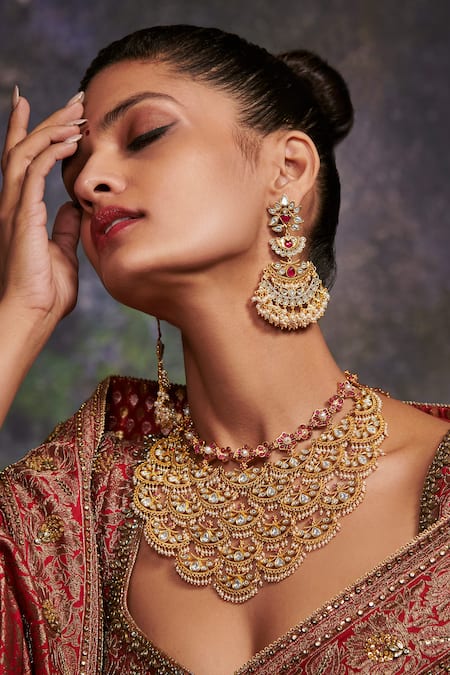 Aulerth X Tribe Amrapali_Red Crystals Dance Of Dawn Stone Embellished Bangle - Single Pc _Online_at_Aza_Fashions